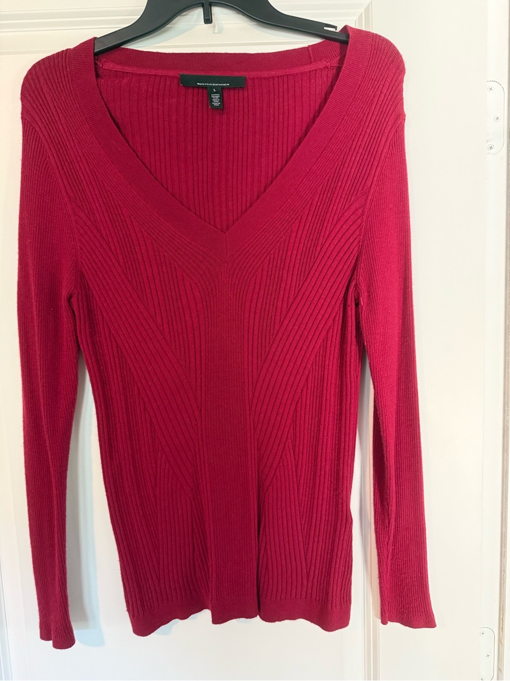 White House Black Market Red V-Neck Ribbed Sweater